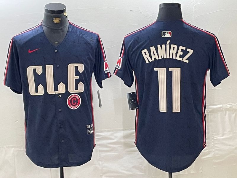 Men Cleveland Indians #11 Ramirez Blue City Edition Nike 2024 MLB Jersey style 2